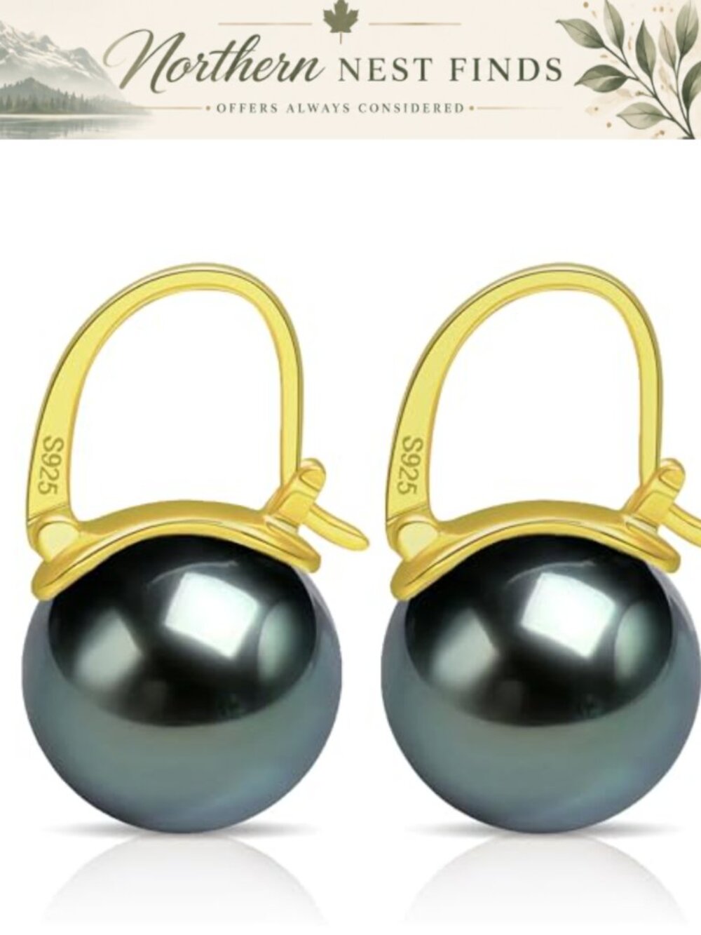 12mm Pearl Drop Earrings 925 Sterling Silver 14K Gold Plated Dangle Hoop Women